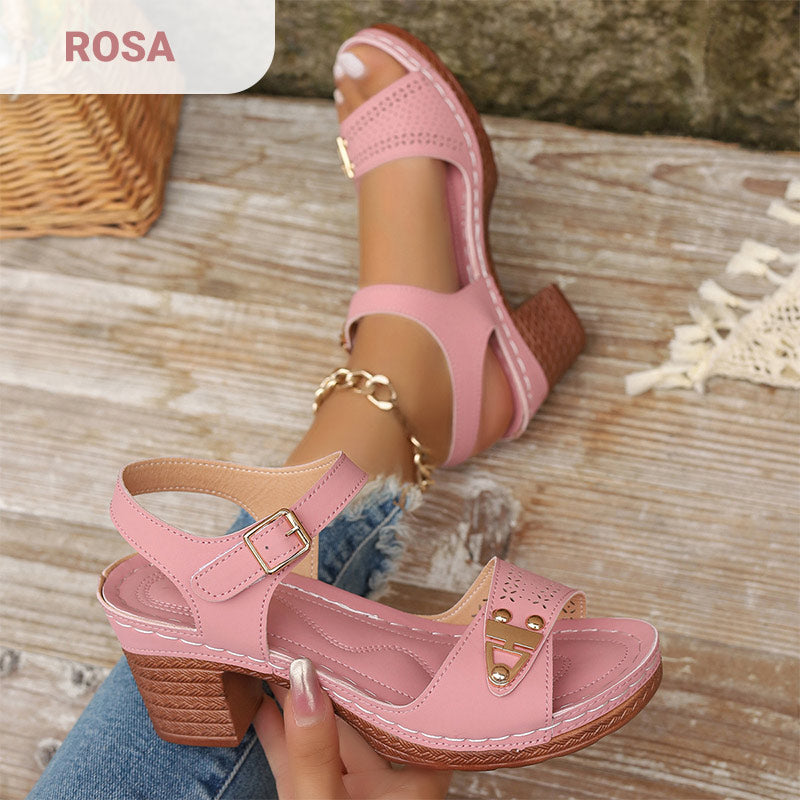 Sandalias Piel Tacón Ortopédicas